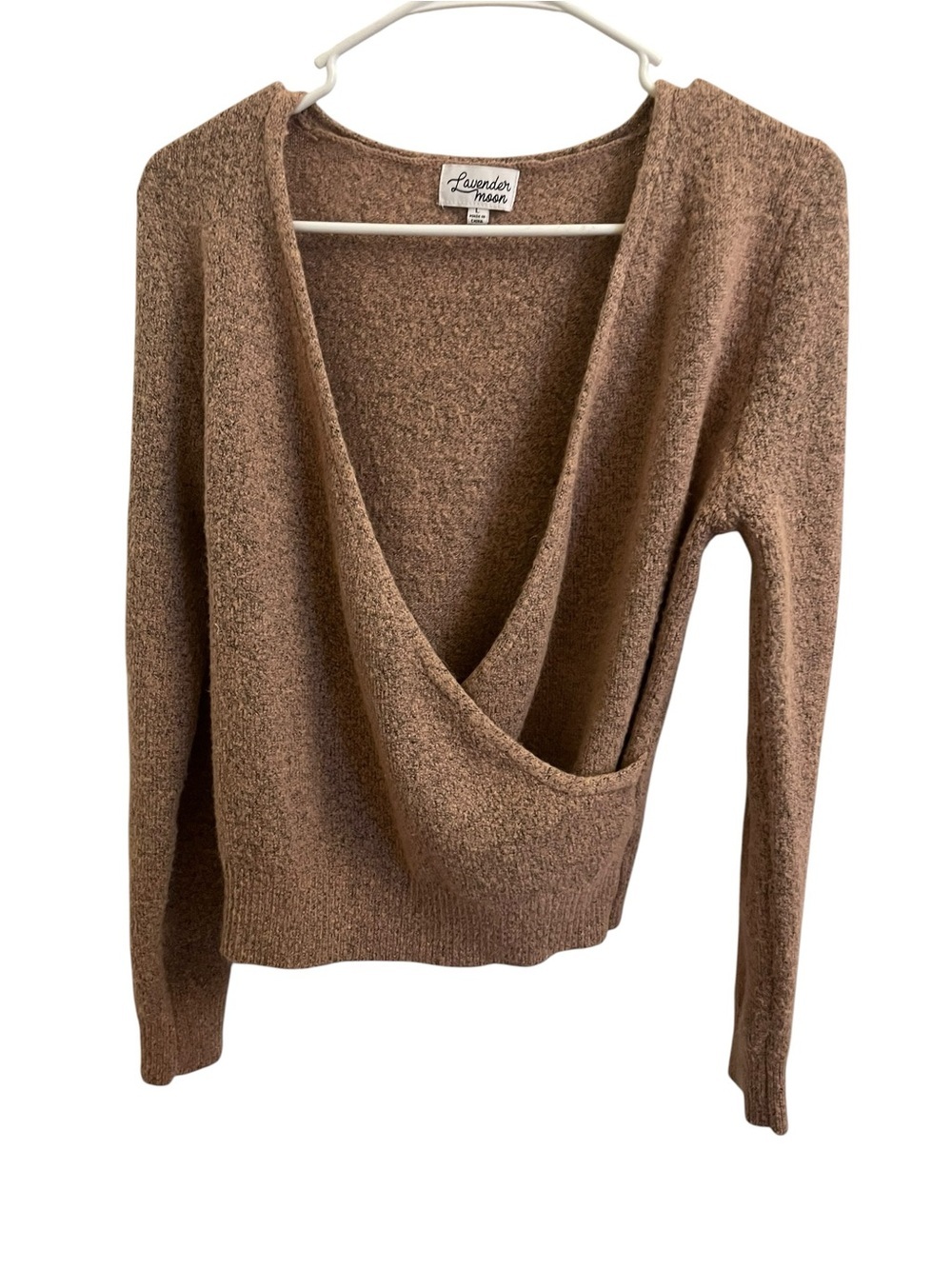 Lavender Moon Blush Tan Wrap V-Neck Women's Sweater